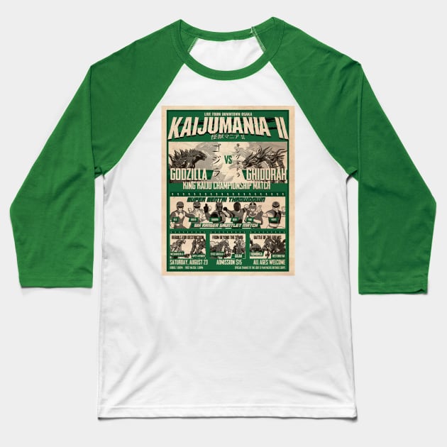 Kaijumania II Baseball T-Shirt by patrickkingart